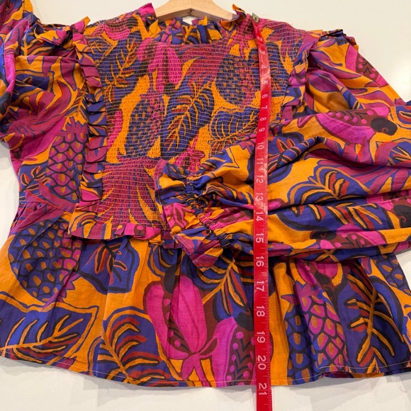 Farm Rio Fruit Dream Smocked Balloon Sleeve Top Size Medium - Picture 7 of 8